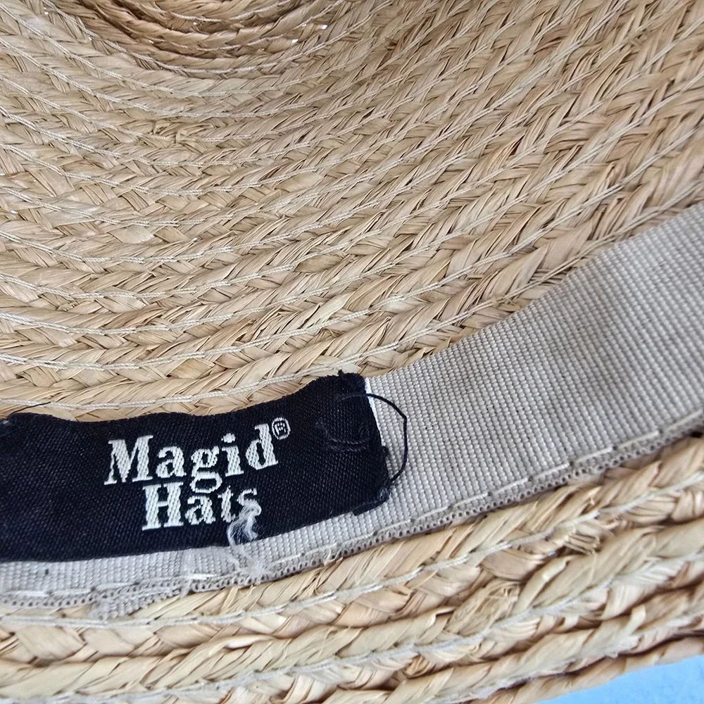 Magid Fedora Hats Unisex OS Beige Straw Braided Pinched Crown Beach Band Cap